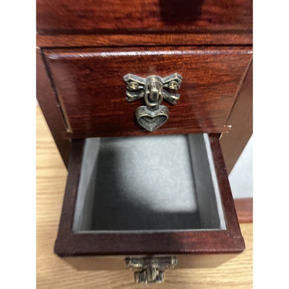 Vintage Wooden Armoire Jewelry Box Chest Necklace Carousel Etched Flowers - Picture 8 of 16